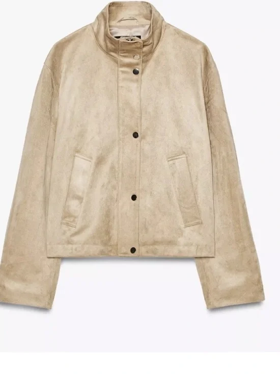 Zara High Collar Faux Suede Jacket, Taupe, XXL, Like New! - Picture 6 of 6